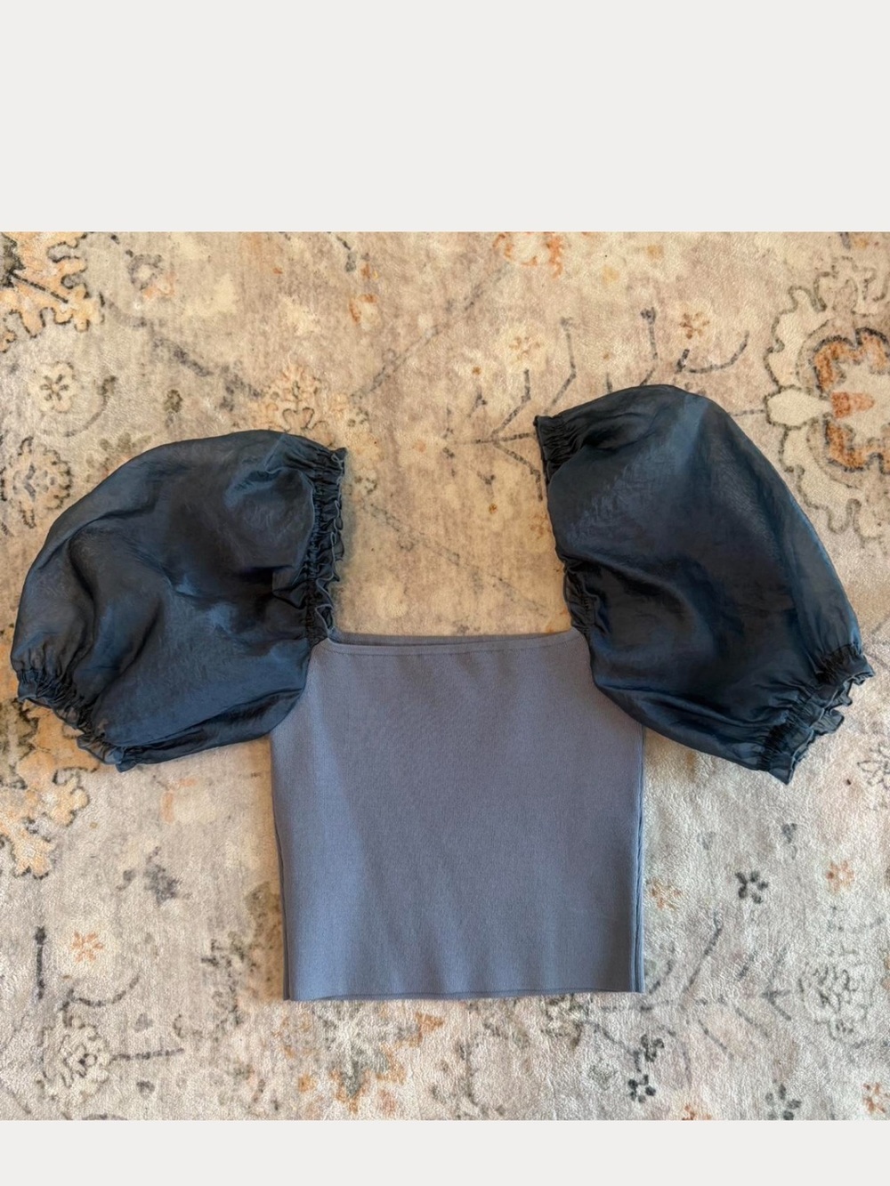 Wilfred Aritzia Navy Puff Sleeve Square Crop Top